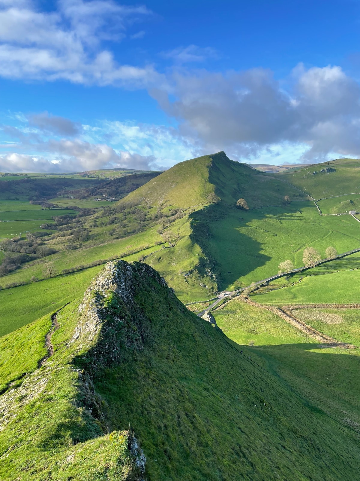The grassy ridge of the Dragon's Back in Derbyshire's Peak District